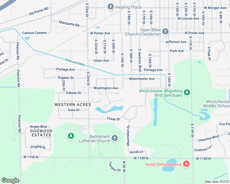 map of restaurants, bars, coffee shops, grocery stores, and more near 2012 Washington Avenue in Chesterton