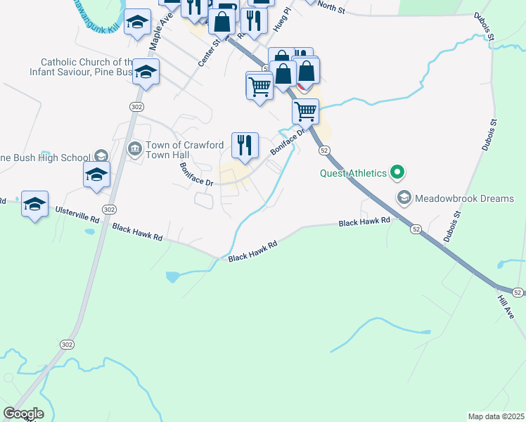 map of restaurants, bars, coffee shops, grocery stores, and more near 67 Boniface Drive in Pine Bush
