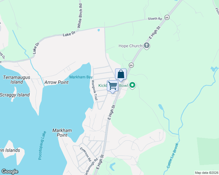 map of restaurants, bars, coffee shops, grocery stores, and more near 30 Namonee Trail in East Hampton
