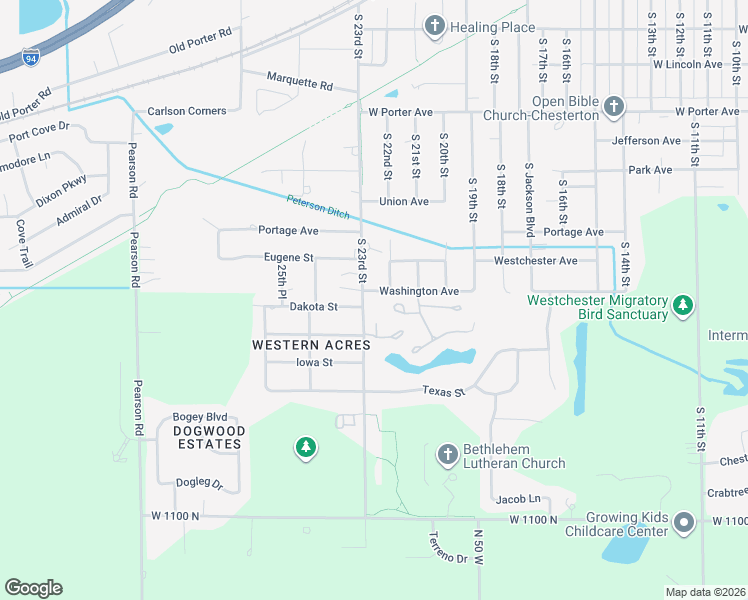 map of restaurants, bars, coffee shops, grocery stores, and more near 1042-2018 Washington Avenue in Chesterton