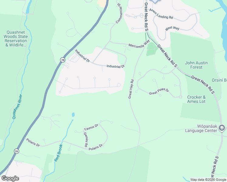 map of restaurants, bars, coffee shops, grocery stores, and more near 105 Dover Road in Mashpee