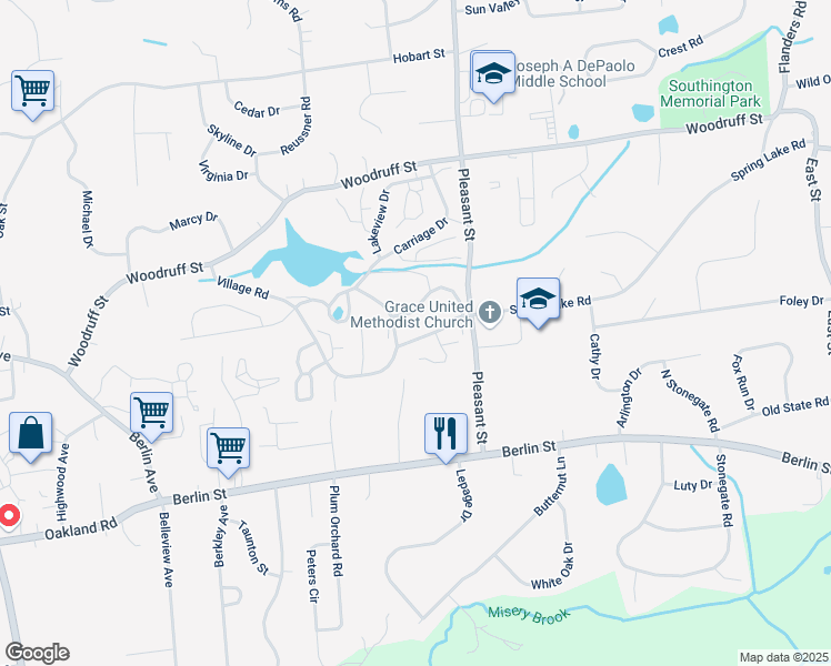 map of restaurants, bars, coffee shops, grocery stores, and more near 48 Deepwood Drive in Southington
