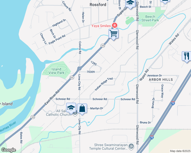 map of restaurants, bars, coffee shops, grocery stores, and more near 1111 West Elm Tree Road in Rossford