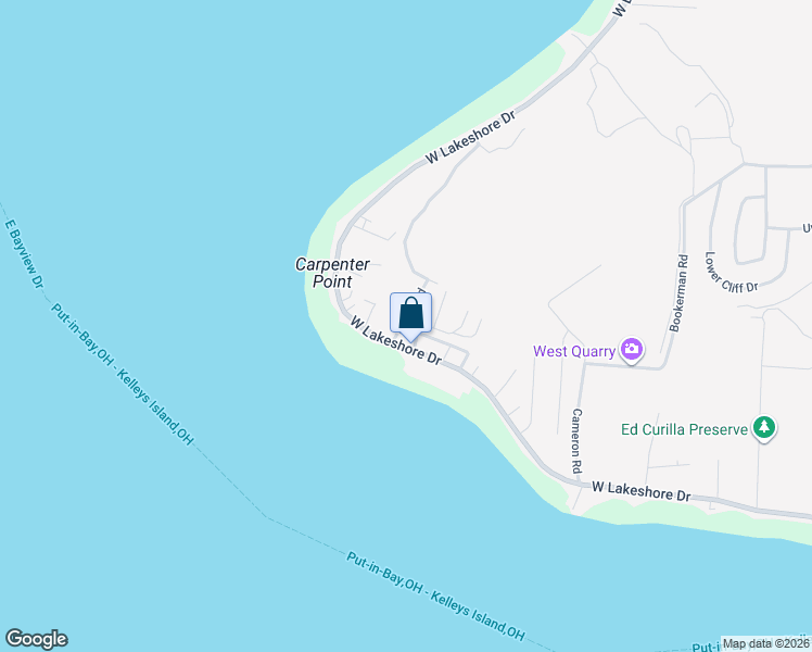 map of restaurants, bars, coffee shops, grocery stores, and more near 111 Beach Road in Kelleys Island