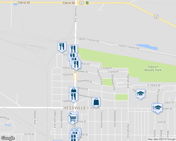 map of restaurants, bars, coffee shops, grocery stores, and more near 2907 Janet Place in Hammond