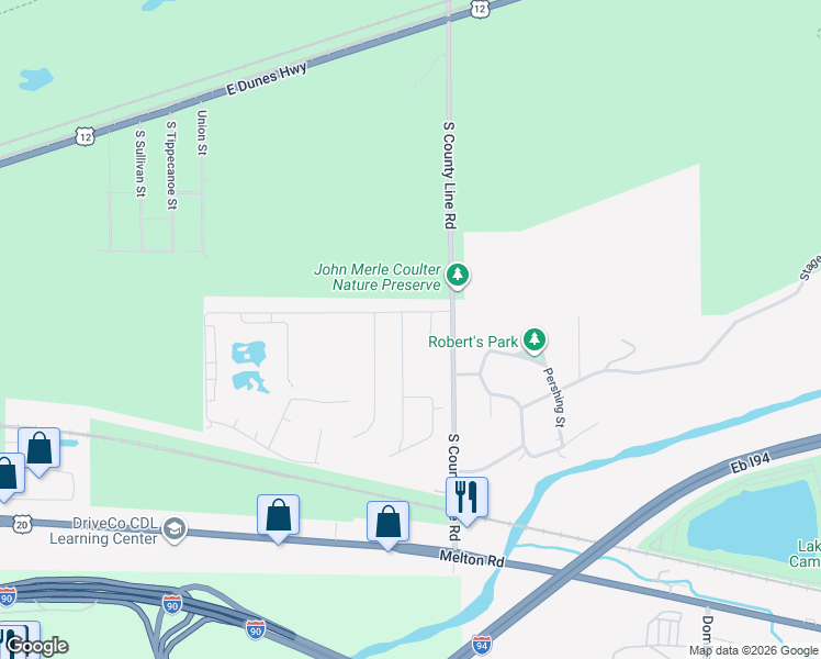 map of restaurants, bars, coffee shops, grocery stores, and more near 9465-9501 East 5th Avenue in Gary