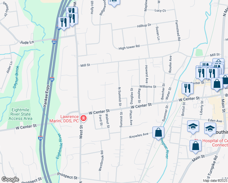 map of restaurants, bars, coffee shops, grocery stores, and more near 85 Autran Avenue in Southington