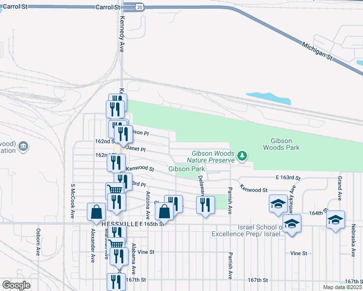 map of restaurants, bars, coffee shops, grocery stores, and more near 3025 Crane Place in Hammond