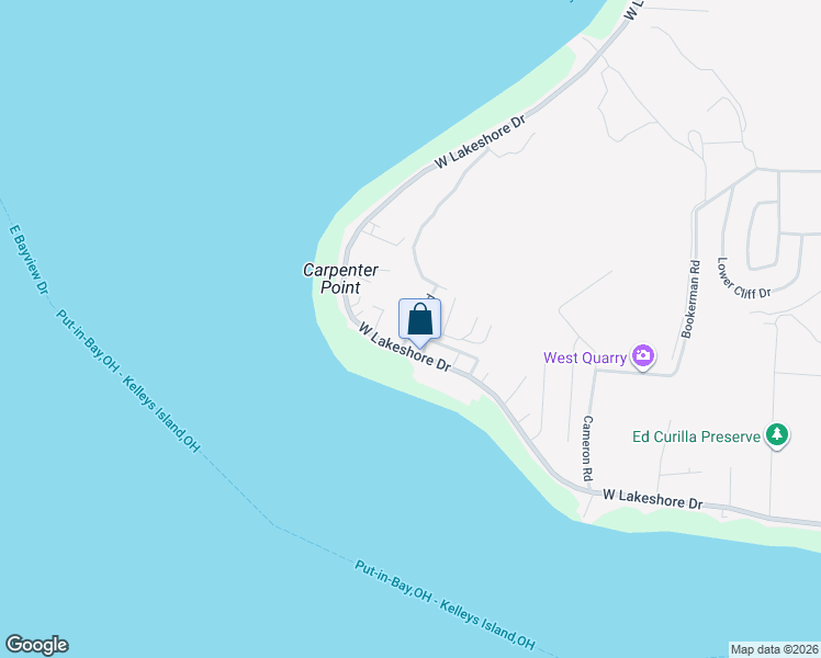 map of restaurants, bars, coffee shops, grocery stores, and more near 111 Beach Road in Kelleys Island