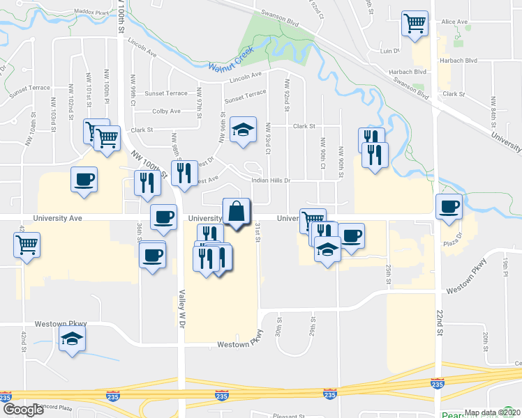 map of restaurants, bars, coffee shops, grocery stores, and more near 9378 Carpenter Avenue in Clive