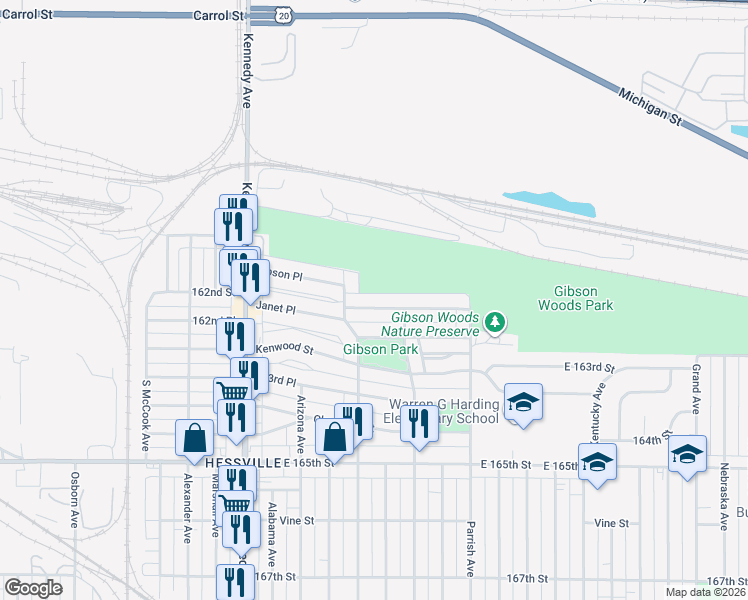 map of restaurants, bars, coffee shops, grocery stores, and more near 3029 Crane Place in Hammond