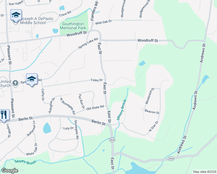map of restaurants, bars, coffee shops, grocery stores, and more near 18 Saddlebrook Path in Southington