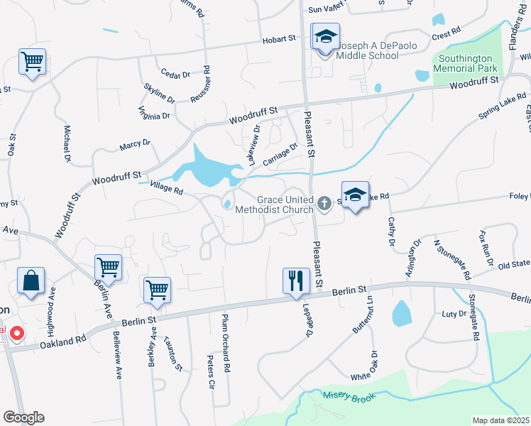 map of restaurants, bars, coffee shops, grocery stores, and more near 49 Village Rd in Southington