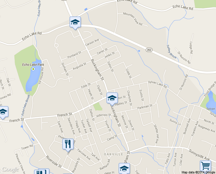 map of restaurants, bars, coffee shops, grocery stores, and more near 524 Buckingham Street in Watertown