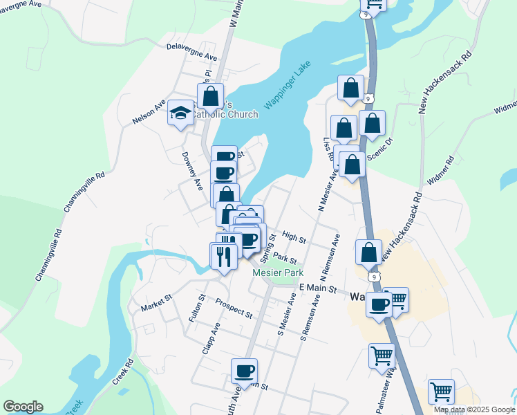 map of restaurants, bars, coffee shops, grocery stores, and more near 31 Mill Street in Wappingers Falls