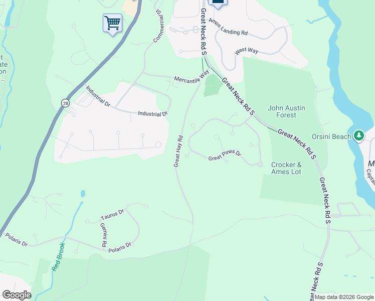 map of restaurants, bars, coffee shops, grocery stores, and more near 101 Great Pines Drive in Mashpee