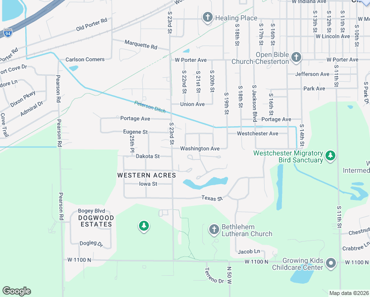 map of restaurants, bars, coffee shops, grocery stores, and more near 2018 Washington Avenue in Chesterton
