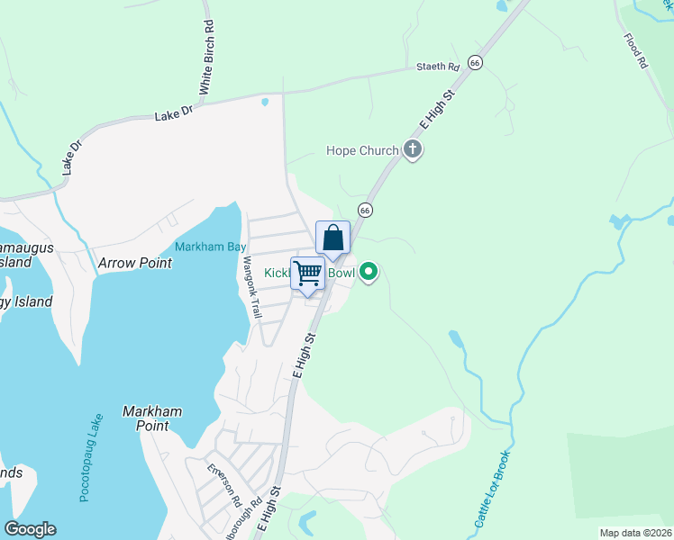 map of restaurants, bars, coffee shops, grocery stores, and more near 244 E High St in East Hampton