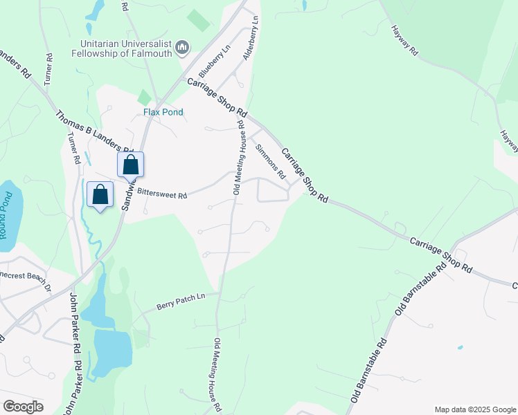 map of restaurants, bars, coffee shops, grocery stores, and more near 21 Rolling Acres Lane in Falmouth