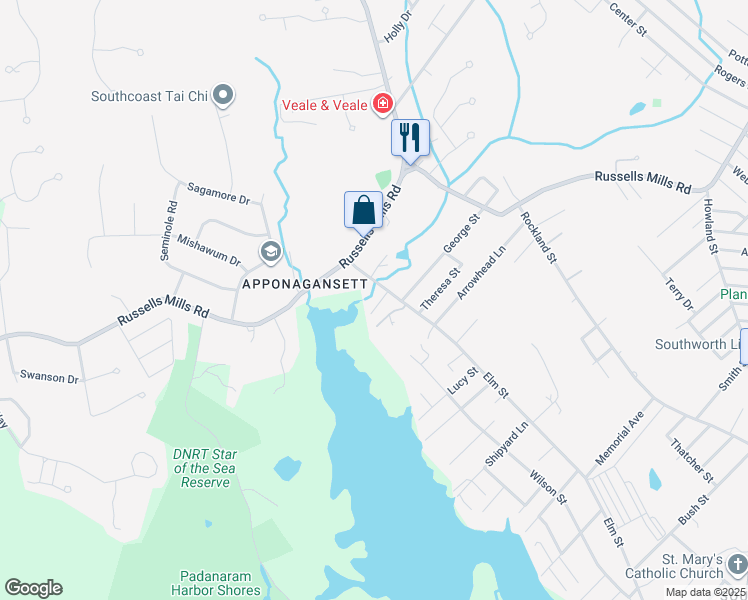 map of restaurants, bars, coffee shops, grocery stores, and more near 11 Stoney Brook Lane in Dartmouth