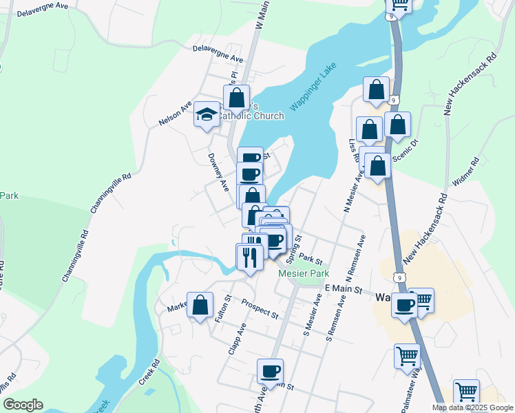 map of restaurants, bars, coffee shops, grocery stores, and more near 2694 West Main Street in Wappingers Falls