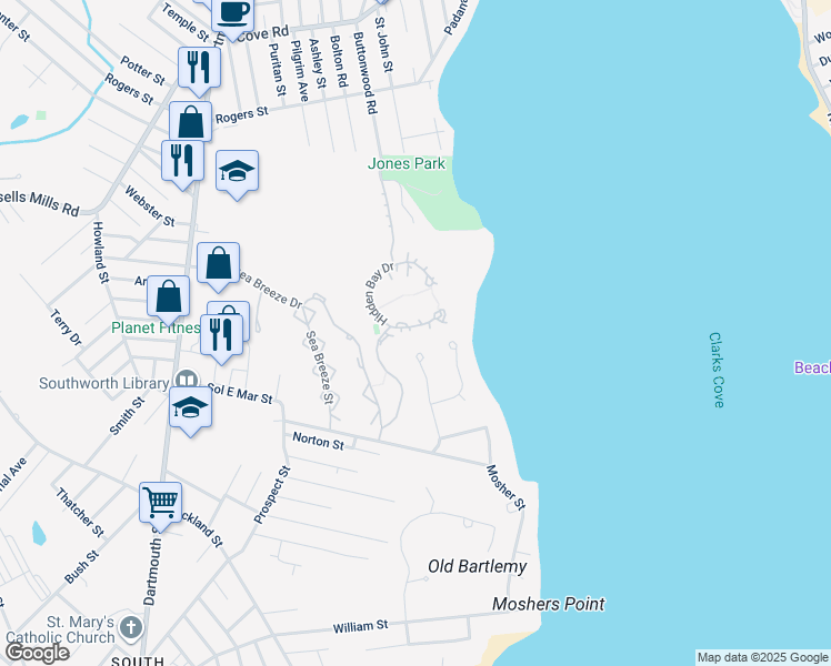 map of restaurants, bars, coffee shops, grocery stores, and more near 12 Hidden Bay Drive in Dartmouth