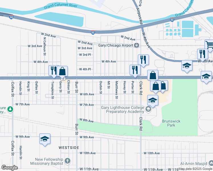 map of restaurants, bars, coffee shops, grocery stores, and more near 532 Mount St in Gary