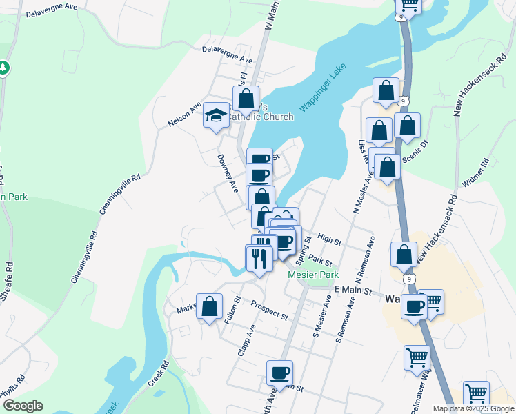 map of restaurants, bars, coffee shops, grocery stores, and more near 2699 West Main Street in Wappingers Falls
