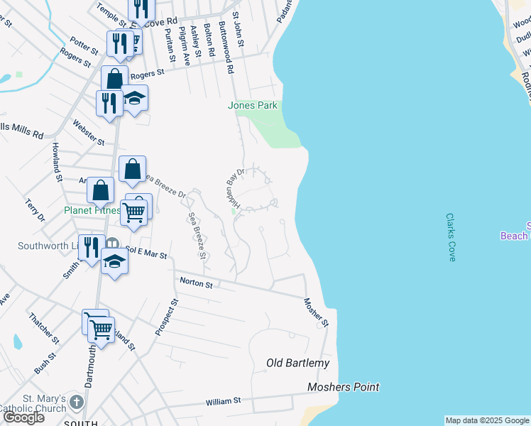 map of restaurants, bars, coffee shops, grocery stores, and more near 12 Hidden Bay Drive in Dartmouth