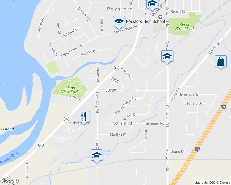 map of restaurants, bars, coffee shops, grocery stores, and more near 1111 W Elm Tree Rd in Rossford