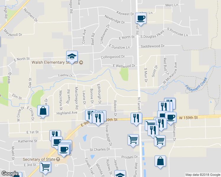 map of restaurants, bars, coffee shops, grocery stores, and more near 1301 Mc Cameron Avenue in Lockport