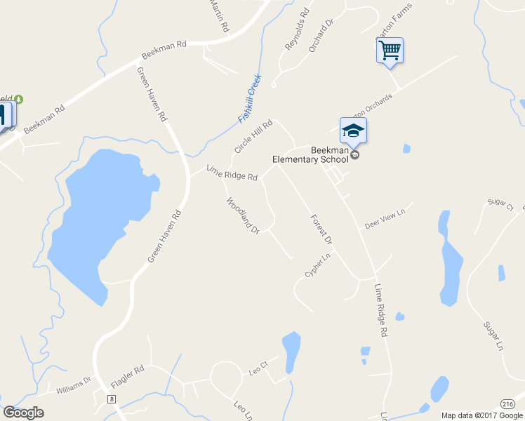 map of restaurants, bars, coffee shops, grocery stores, and more near 71 Woodland Drive in Poughquag
