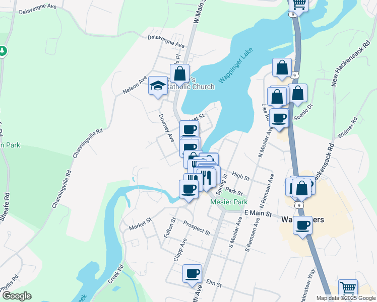 map of restaurants, bars, coffee shops, grocery stores, and more near 2694 West Main Street in Wappingers Falls
