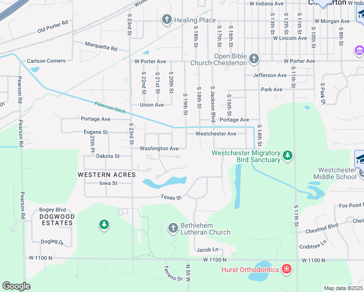 map of restaurants, bars, coffee shops, grocery stores, and more near 1021 South 19th Street in Chesterton