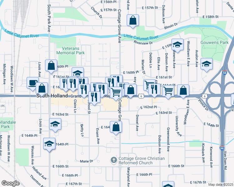 map of restaurants, bars, coffee shops, grocery stores, and more near 720 U.S. 6 in South Holland