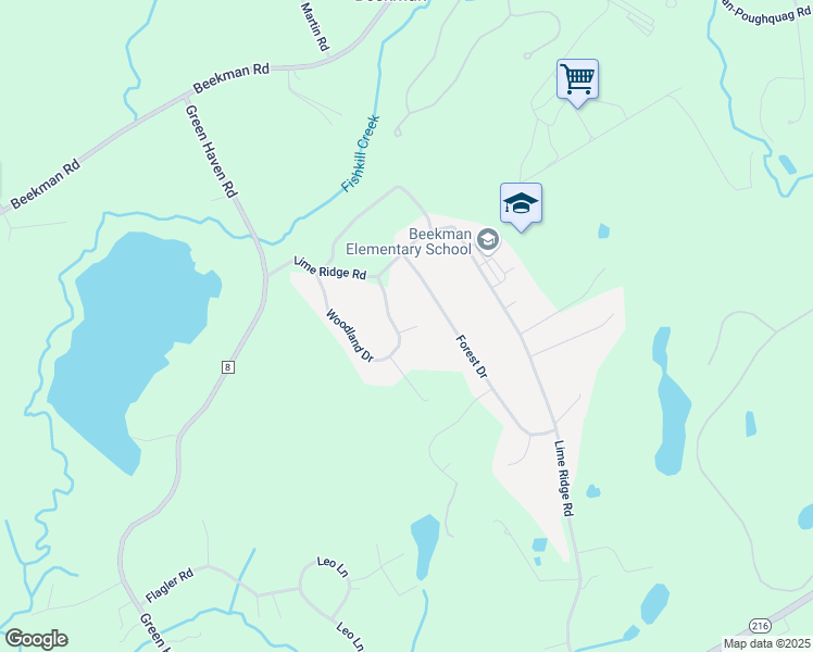 map of restaurants, bars, coffee shops, grocery stores, and more near 71 Woodland Drive in Poughquag