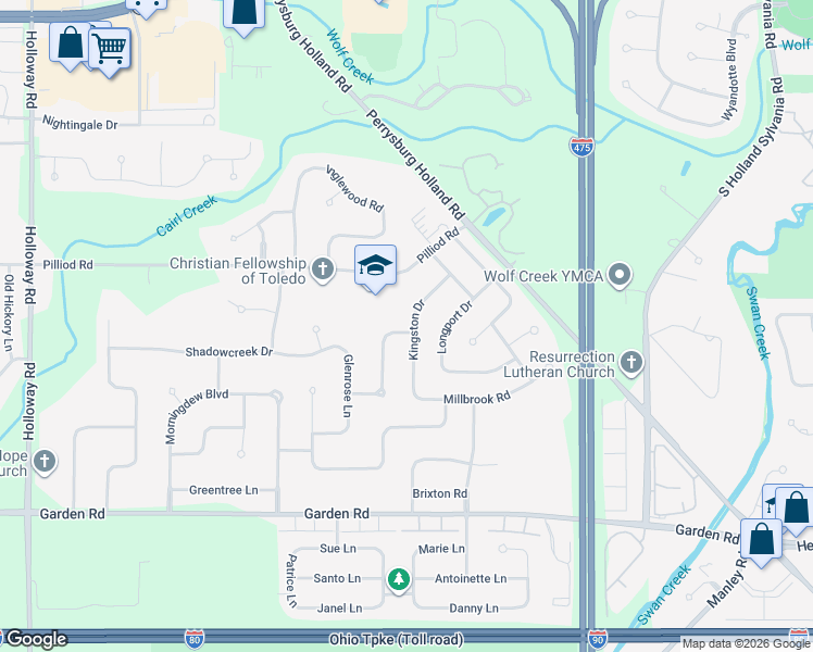 map of restaurants, bars, coffee shops, grocery stores, and more near 6560 Hollis Lane in Maumee