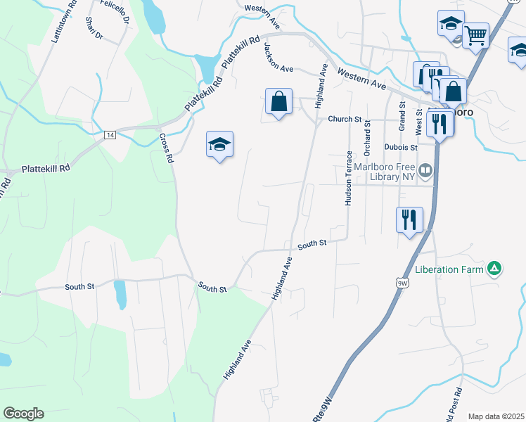 map of restaurants, bars, coffee shops, grocery stores, and more near 11 Blossom Hill Dr in Marlboro