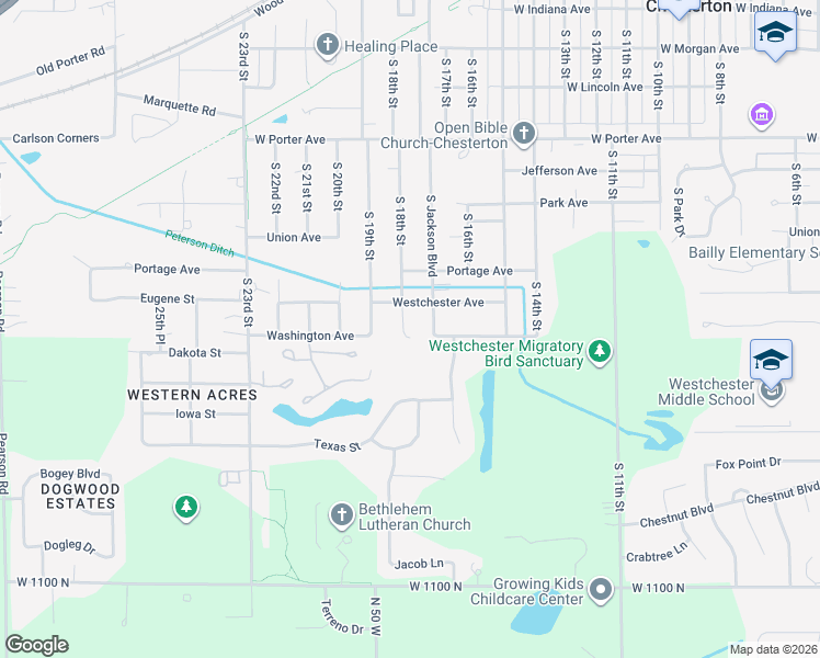 map of restaurants, bars, coffee shops, grocery stores, and more near 1019 South 18th Street in Chesterton