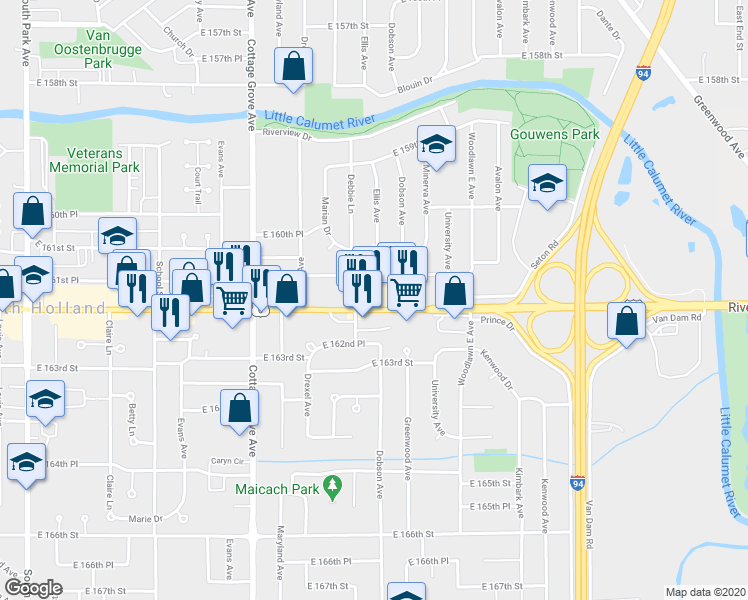 map of restaurants, bars, coffee shops, grocery stores, and more near 1000 U.S. 6 in South Holland