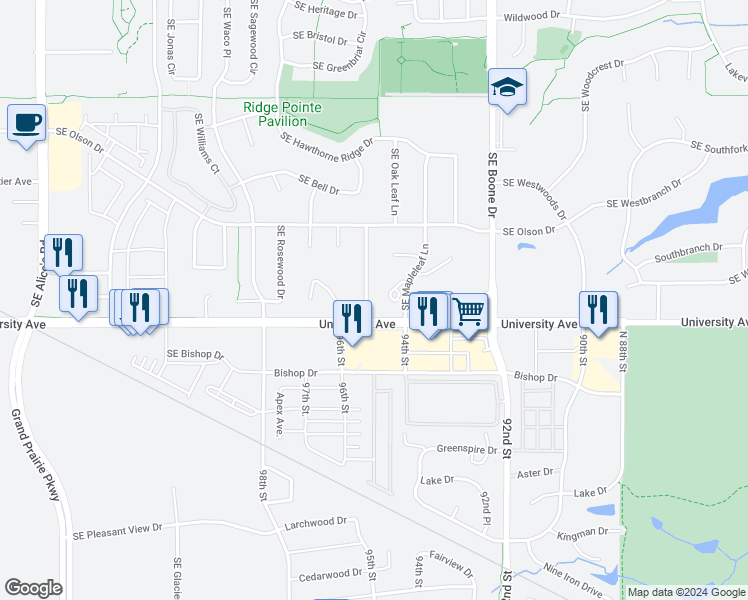 map of restaurants, bars, coffee shops, grocery stores, and more near 1145 Southeast Indigo Lane in Waukee