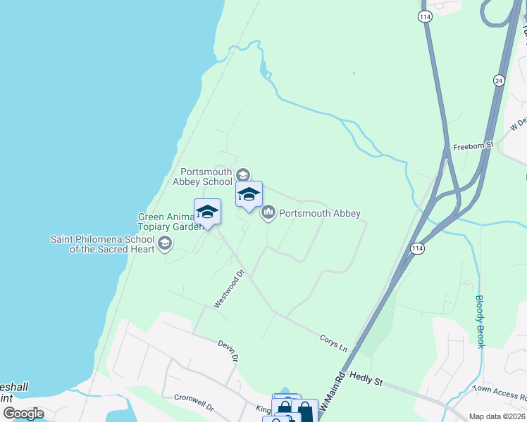 map of restaurants, bars, coffee shops, grocery stores, and more near 285 Corys Lane in Portsmouth