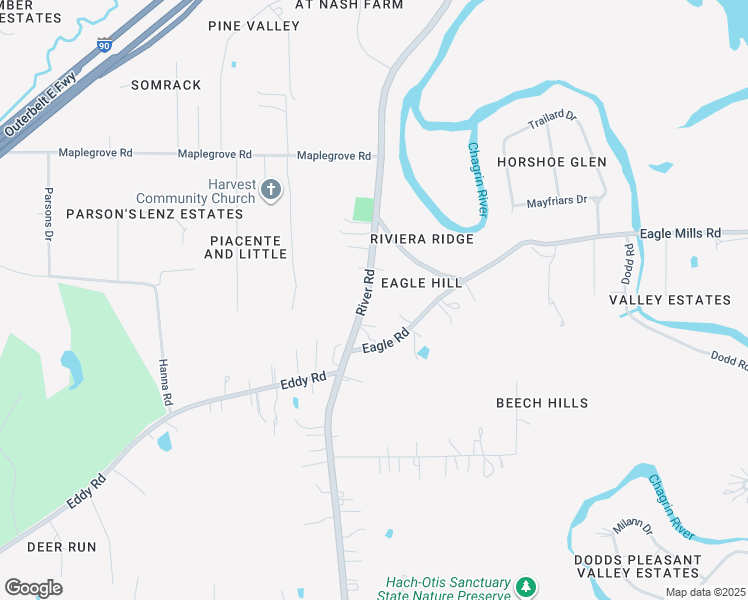 map of restaurants, bars, coffee shops, grocery stores, and more near 2527 River Road in Willoughby Hills