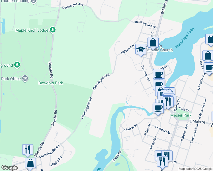 map of restaurants, bars, coffee shops, grocery stores, and more near 120 Channingville Road in Wappingers Falls