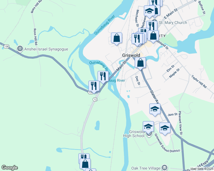 map of restaurants, bars, coffee shops, grocery stores, and more near 2R River Road in Lisbon