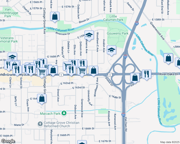 map of restaurants, bars, coffee shops, grocery stores, and more near 1122 U.S. 6 in South Holland