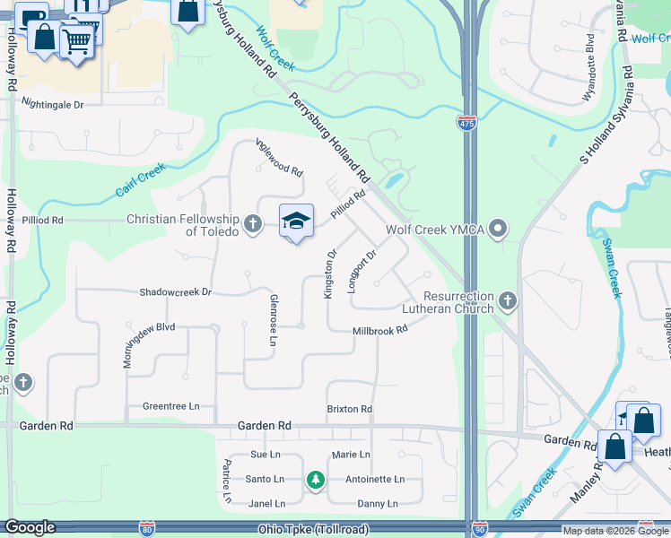 map of restaurants, bars, coffee shops, grocery stores, and more near 6560 Hollis Lane in Maumee