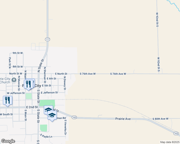 map of restaurants, bars, coffee shops, grocery stores, and more near 9714 South 76th Avenue West in Prairie City