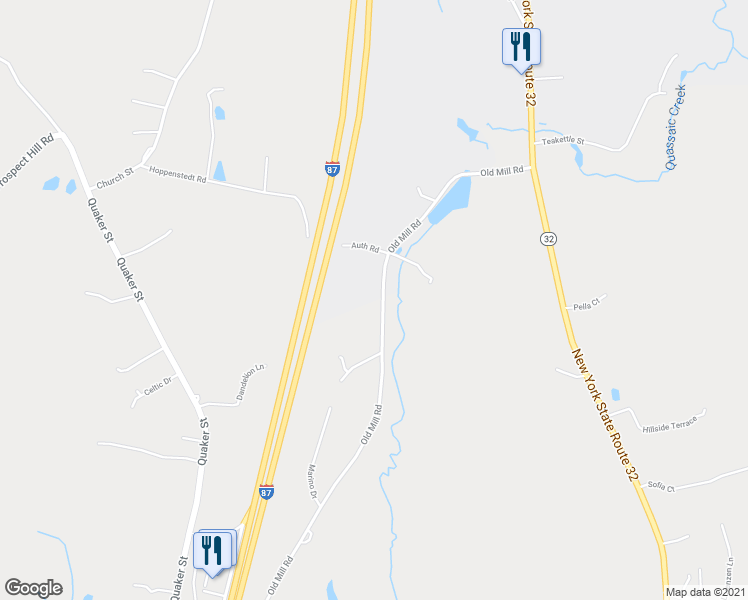 map of restaurants, bars, coffee shops, grocery stores, and more near 125 Old Mill Road in Wallkill