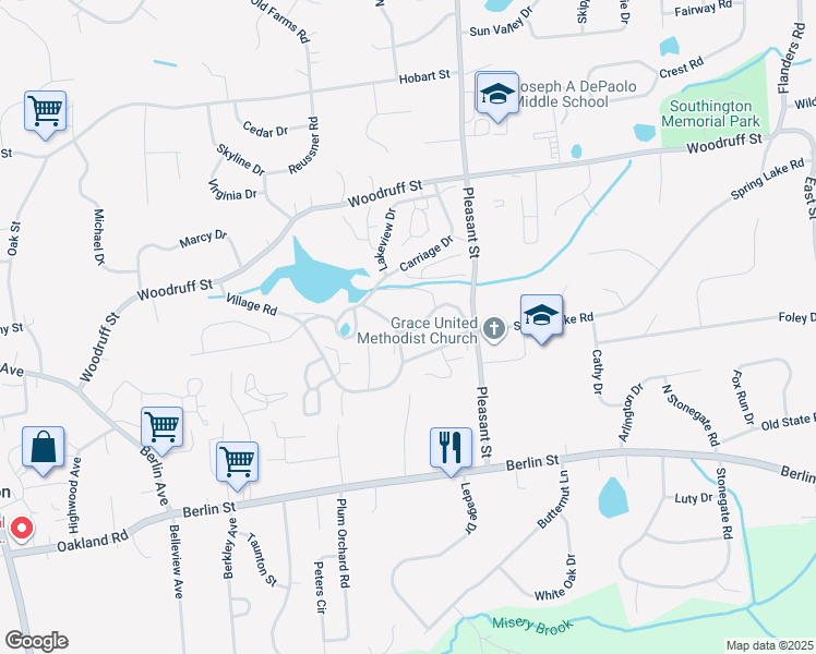 map of restaurants, bars, coffee shops, grocery stores, and more near 48 Deepwood Drive in Southington